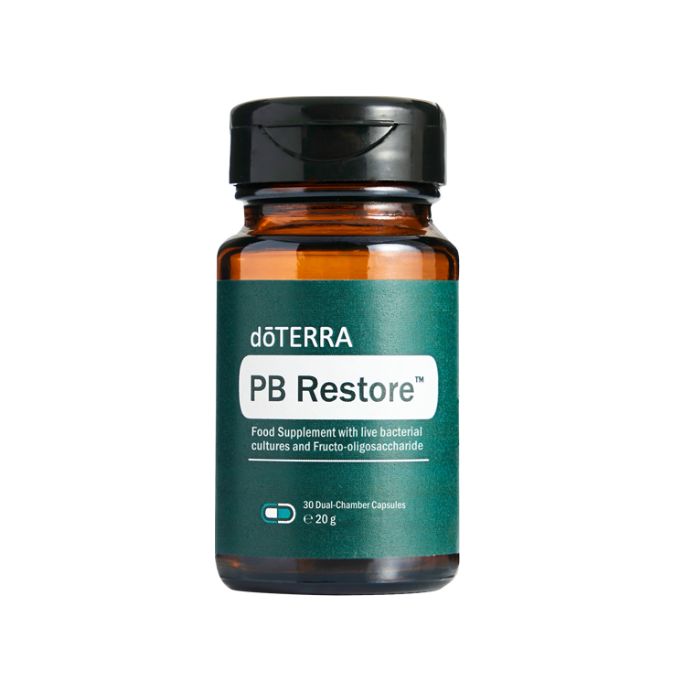 Flaco de PB Restore de doTERRAen fondo blanco