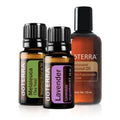 botellas de Tea Tree 15ml lavanda 15ml y aceite de coco 115ml en fondo blanco