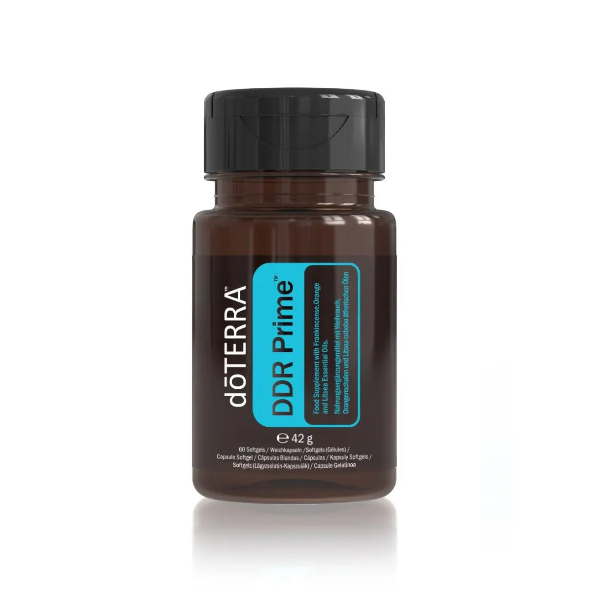 bote de DDR Prime 60 cápsulas de doTERRA en fondo blanco