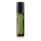Botella Roll-on de 10 ml de Árbol de Té (Tea Tree) Touch dōTERRA con etiqueta blanca y verde, lista para aplicación tópica, sobre un fondo blanco puro.